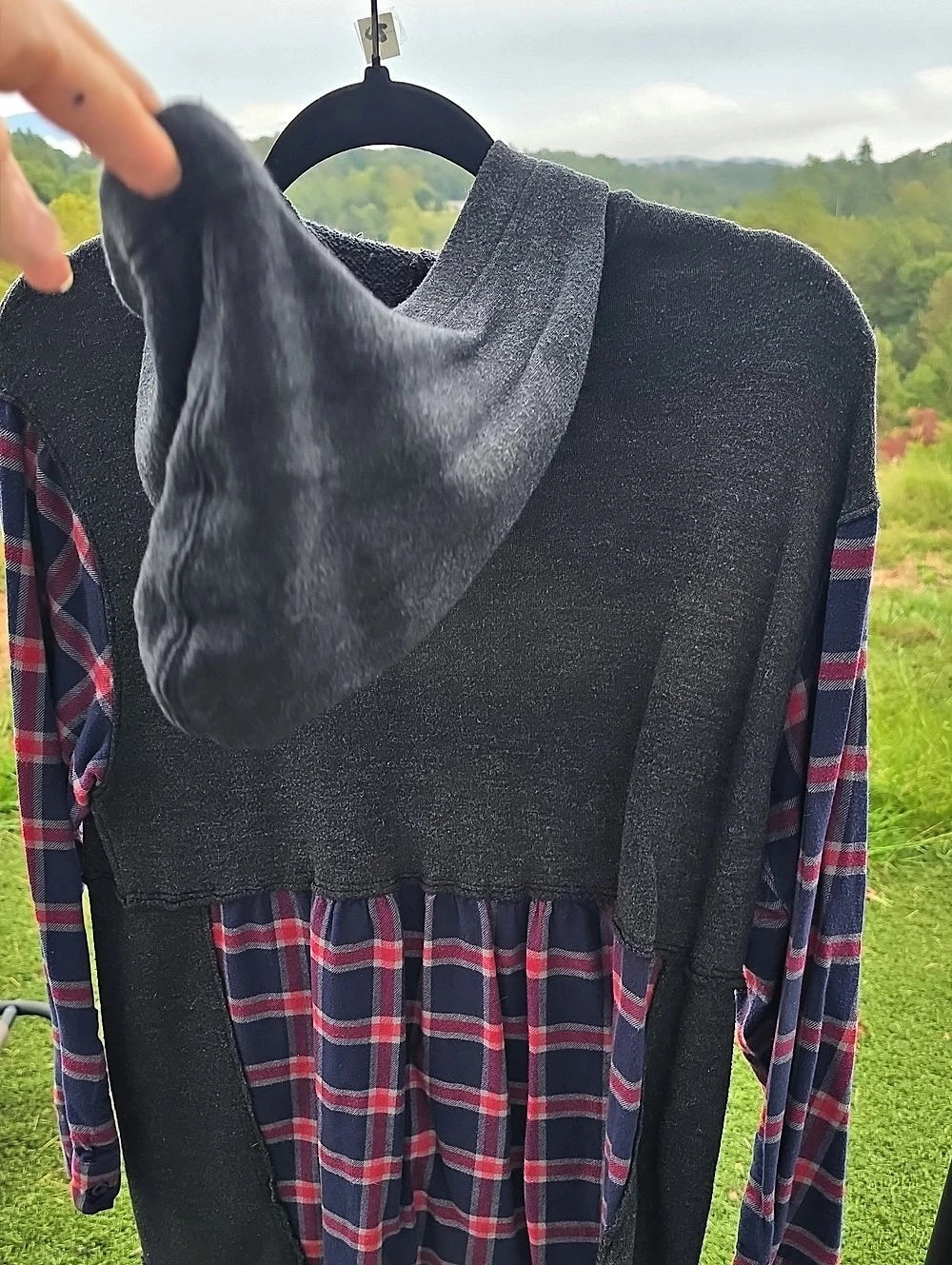 BDG Rori Hooded Oversized Flannel Button-Down Shirt Black & Red - Picture 3 of 5